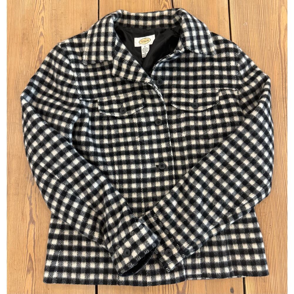 Talbots Black White Buffalo Plaid Wool Blend Jacket 6‎